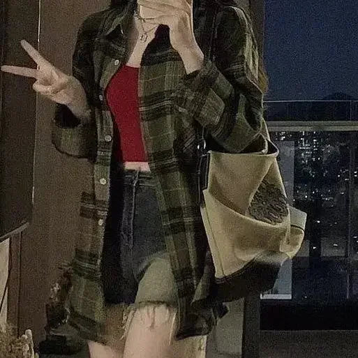 Vintage Dark Green Plaid Shirt