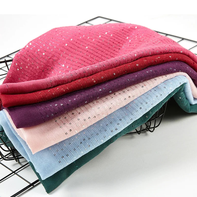 Glitter Shimmer Muslim Hijabs Women Long Solid Bubble Chiffon Scarf High Quality Shawl Scarves Woman Headscarf