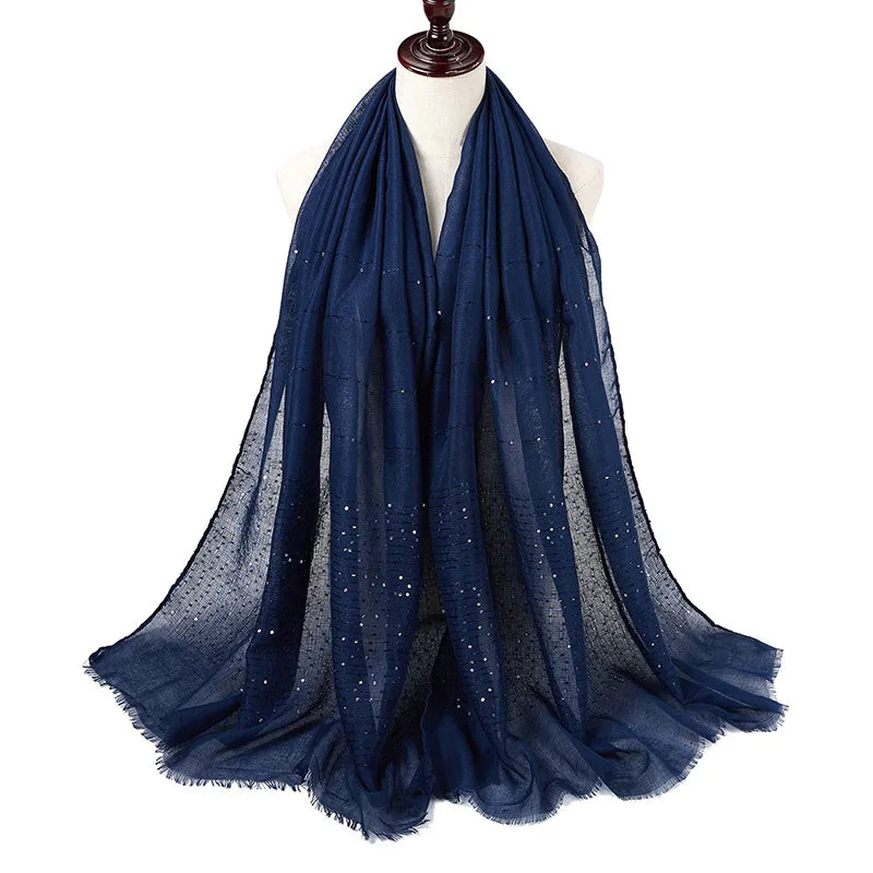 Glitter Shimmer Muslim Hijabs Women Long Solid Bubble Chiffon Scarf High Quality Shawl Scarves Woman Headscarf