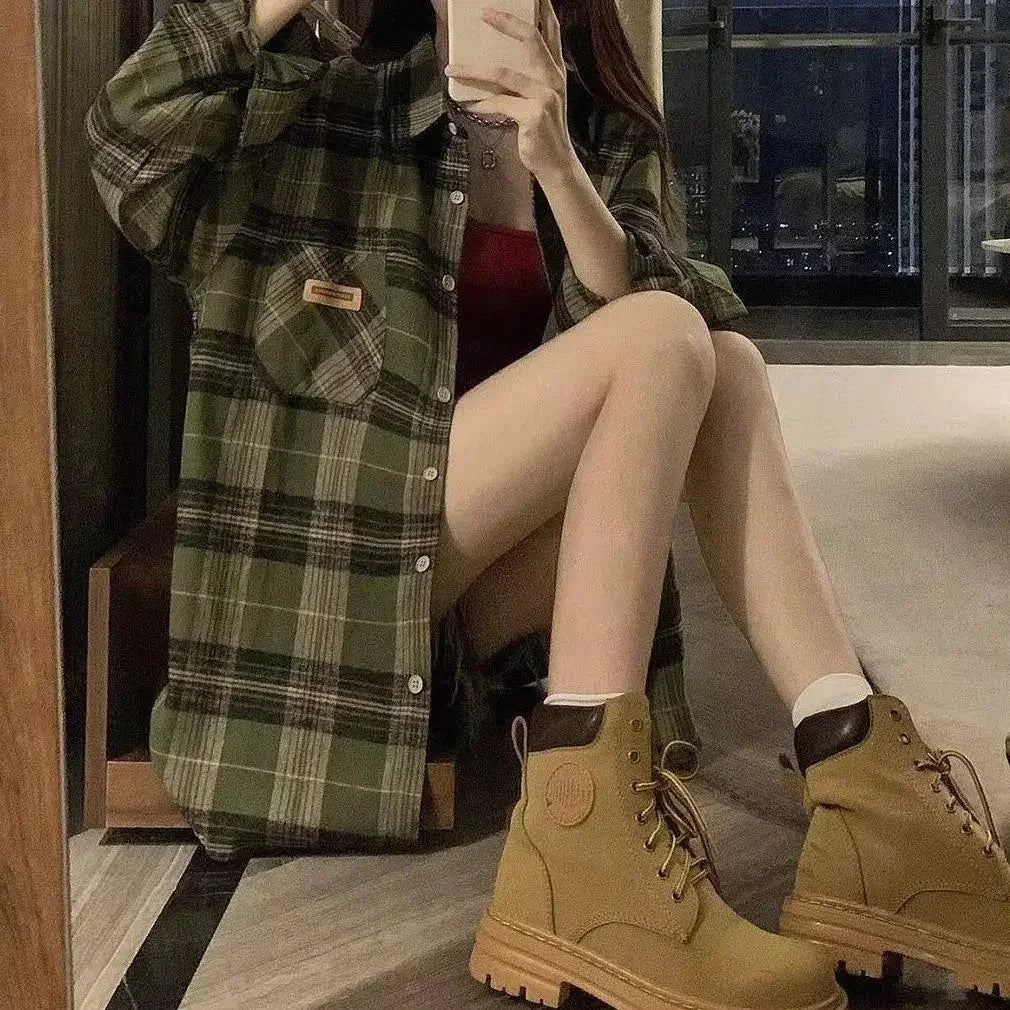 Vintage Dark Green Plaid Shirt