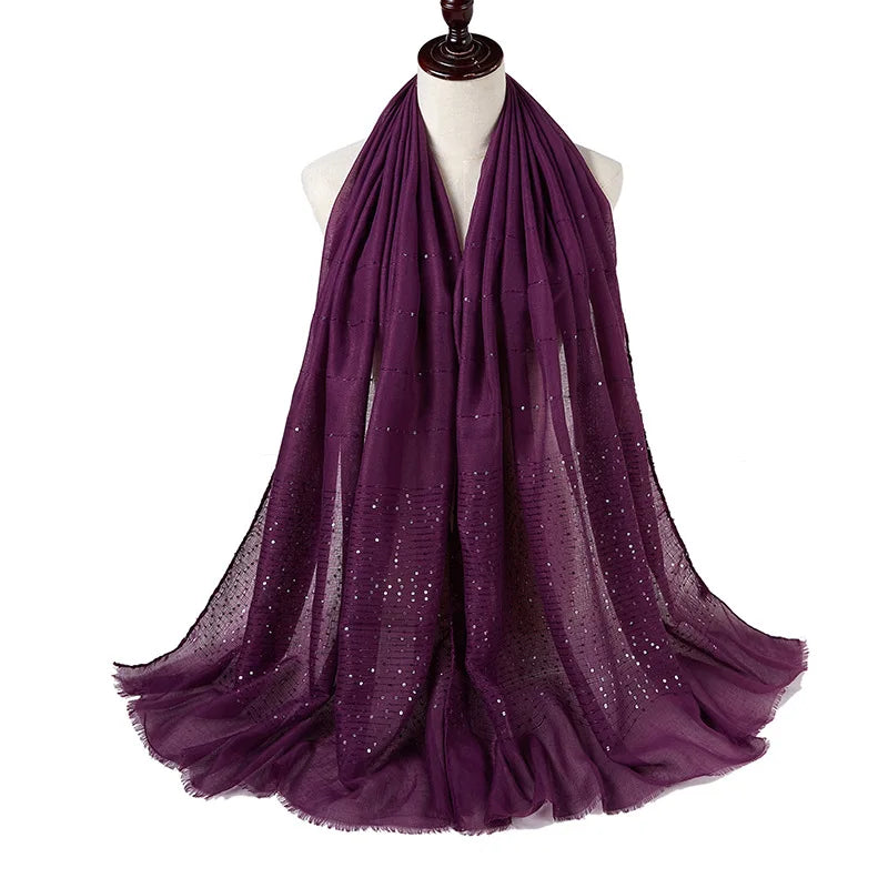Glitter Shimmer Muslim Hijabs Women Long Solid Bubble Chiffon Scarf High Quality Shawl Scarves Woman Headscarf