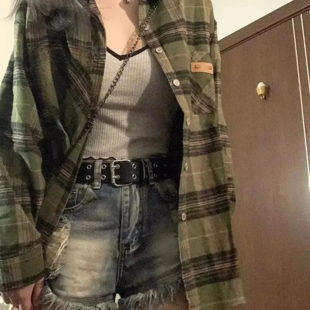 Vintage Dark Green Plaid Shirt