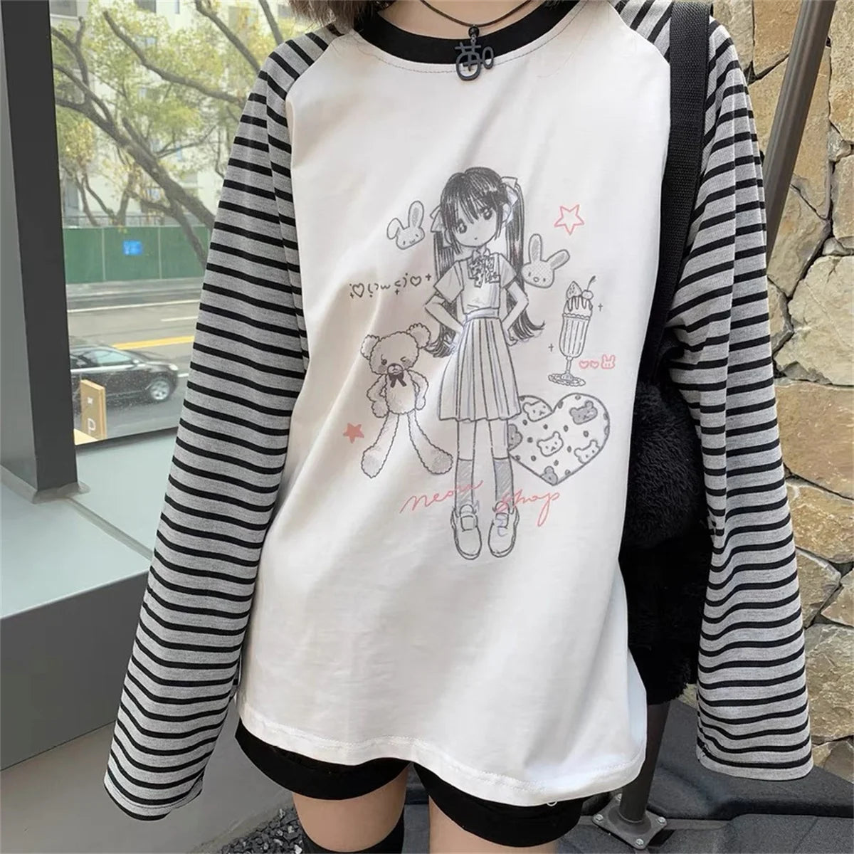 Aesthetic Cute All Match O Neck Tops Hip-hop