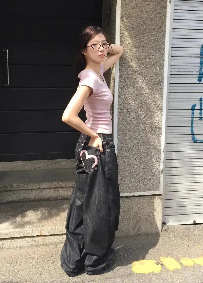 Korean Mom Jeans Punk Retro