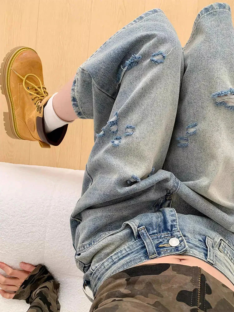 Velmora High Waist Ripped Denim Seven-Five Shorts