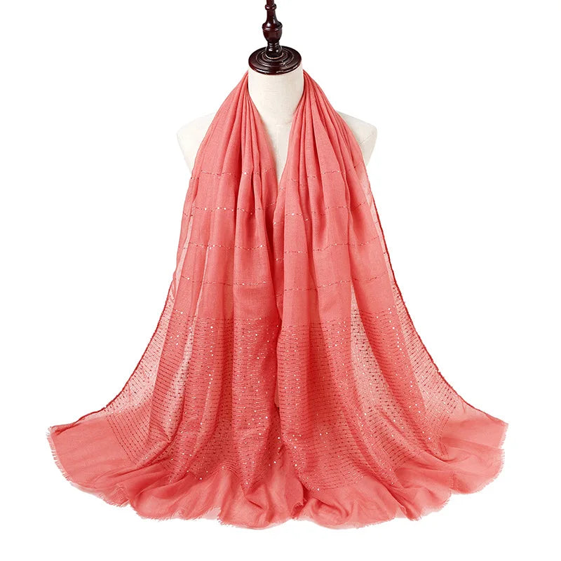Glitter Shimmer Muslim Hijabs Women Long Solid Bubble Chiffon Scarf High Quality Shawl Scarves Woman Headscarf