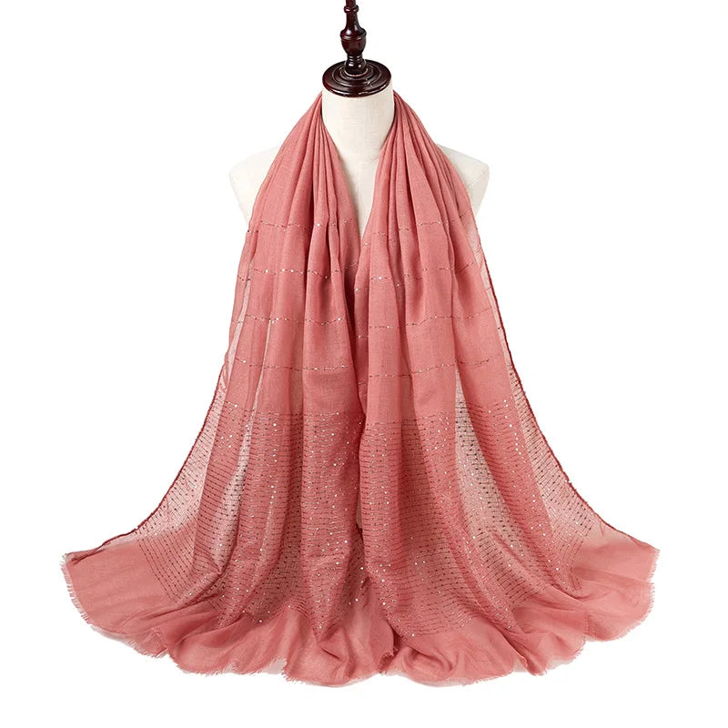Glitter Shimmer Muslim Hijabs Women Long Solid Bubble Chiffon Scarf High Quality Shawl Scarves Woman Headscarf