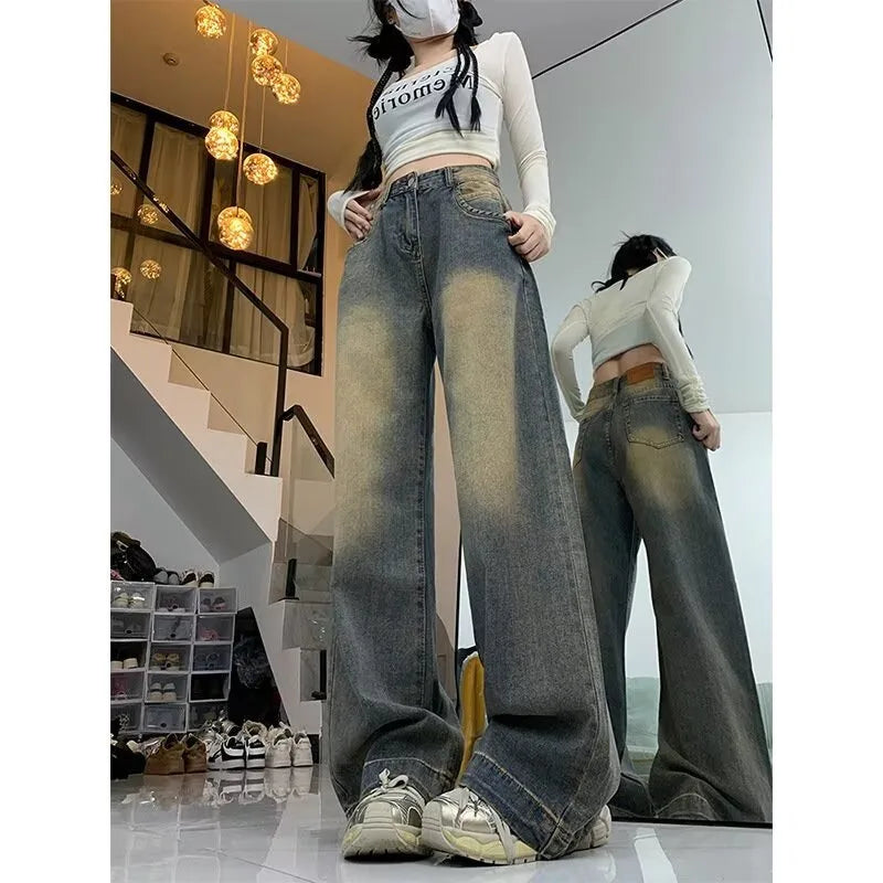 Pale Blue Straight Cut Wide Leg Trousers