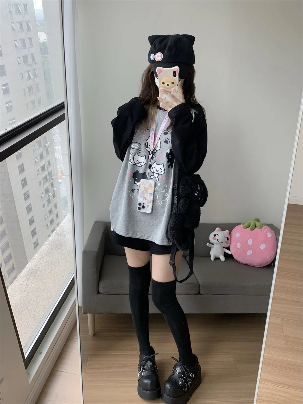 Aesthetic Cute All Match O Neck Tops Hip-hop