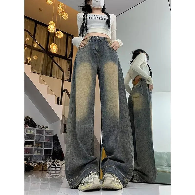 Pale Blue Straight Cut Wide Leg Trousers