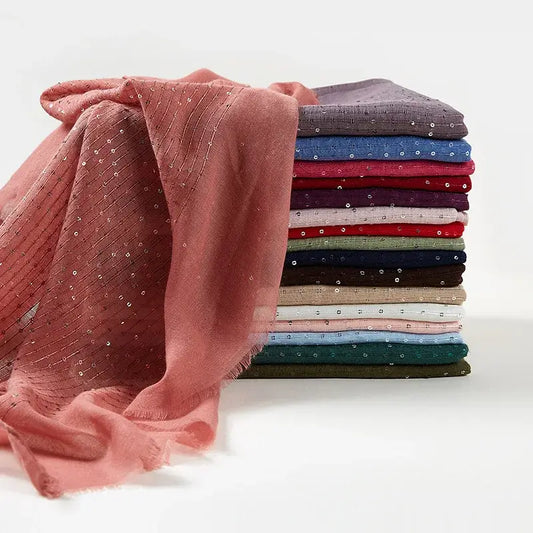 Glitter Shimmer Muslim Hijabs Women Long Solid Bubble Chiffon Scarf High Quality Shawl Scarves Woman Headscarf
