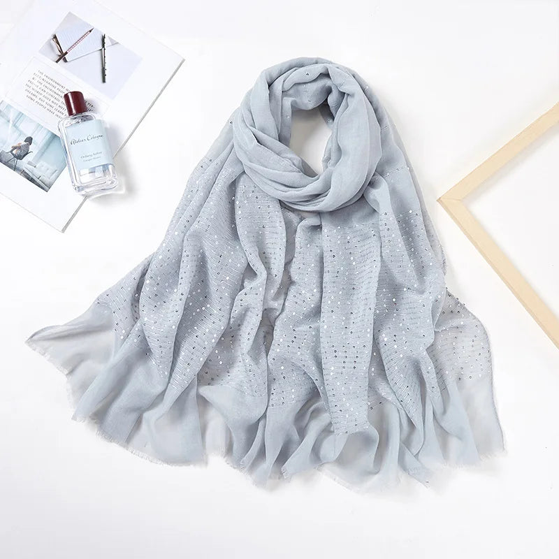 Glitter Shimmer Muslim Hijabs Women Long Solid Bubble Chiffon Scarf High Quality Shawl Scarves Woman Headscarf