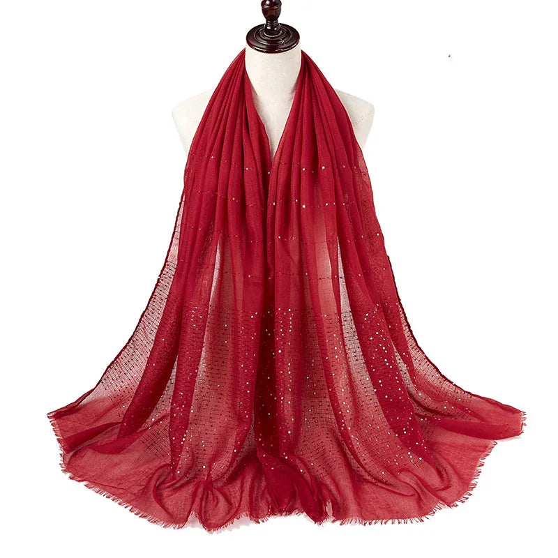 Glitter Shimmer Muslim Hijabs Women Long Solid Bubble Chiffon Scarf High Quality Shawl Scarves Woman Headscarf