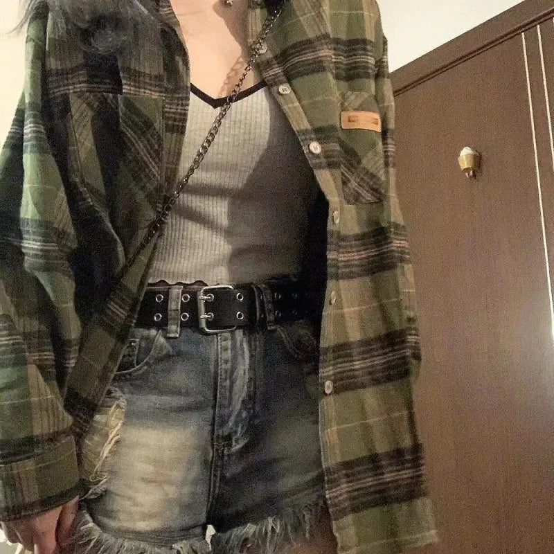 Vintage Dark Green Plaid Shirt