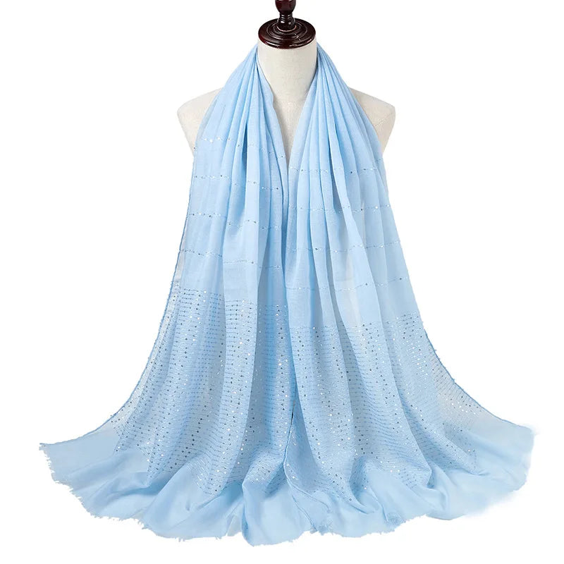 Glitter Shimmer Muslim Hijabs Women Long Solid Bubble Chiffon Scarf High Quality Shawl Scarves Woman Headscarf