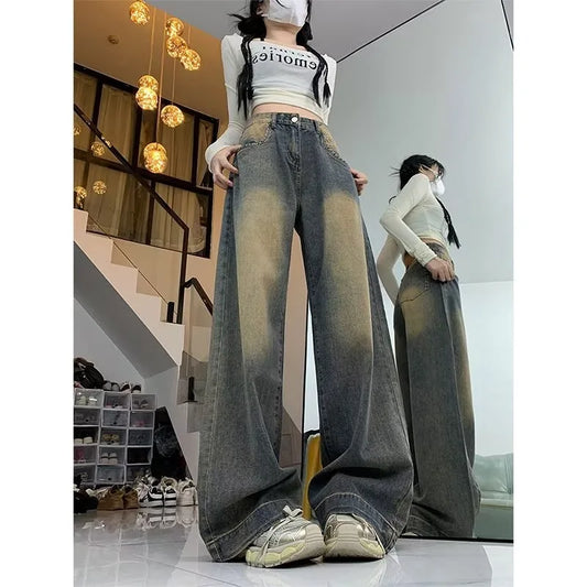 Pale Blue Straight Cut Wide Leg Trousers