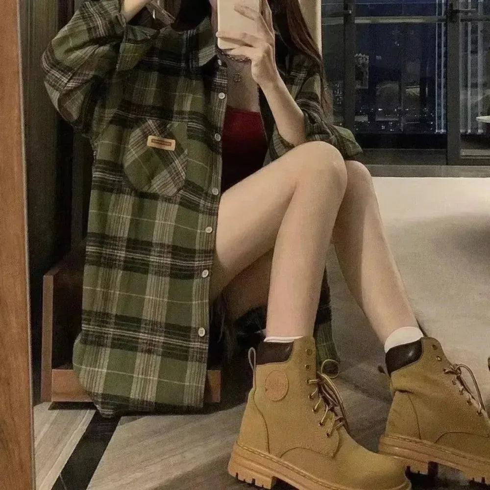 Vintage Dark Green Plaid Shirt