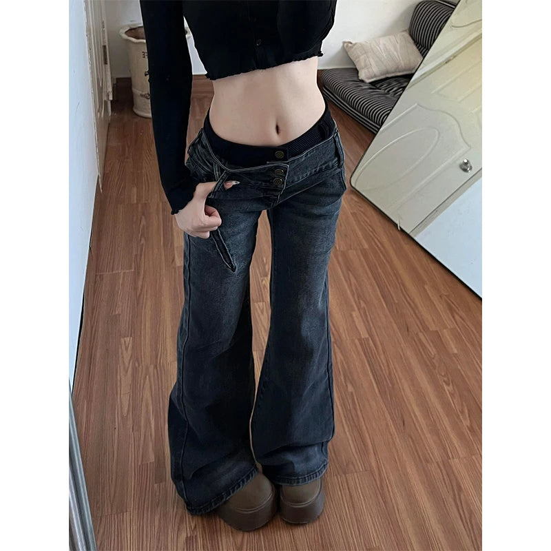 Spicy Girl Design Washed Micro Flared Pants