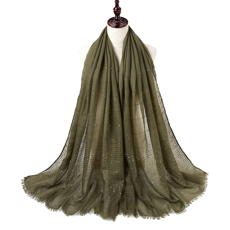 Glitter Shimmer Muslim Hijabs Women Long Solid Bubble Chiffon Scarf High Quality Shawl Scarves Woman Headscarf