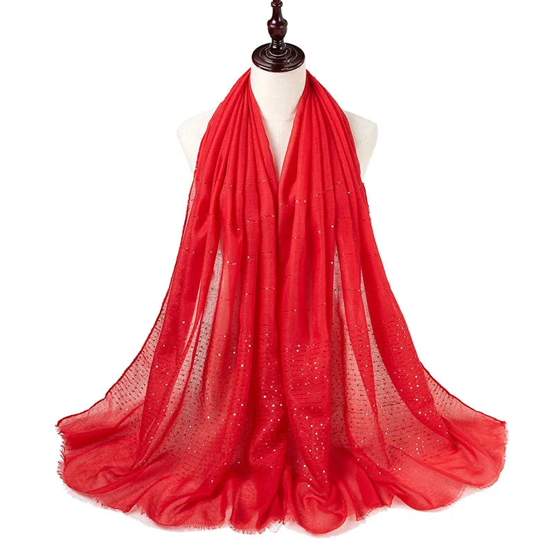 Glitter Shimmer Muslim Hijabs Women Long Solid Bubble Chiffon Scarf High Quality Shawl Scarves Woman Headscarf