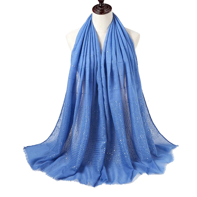 Glitter Shimmer Muslim Hijabs Women Long Solid Bubble Chiffon Scarf High Quality Shawl Scarves Woman Headscarf