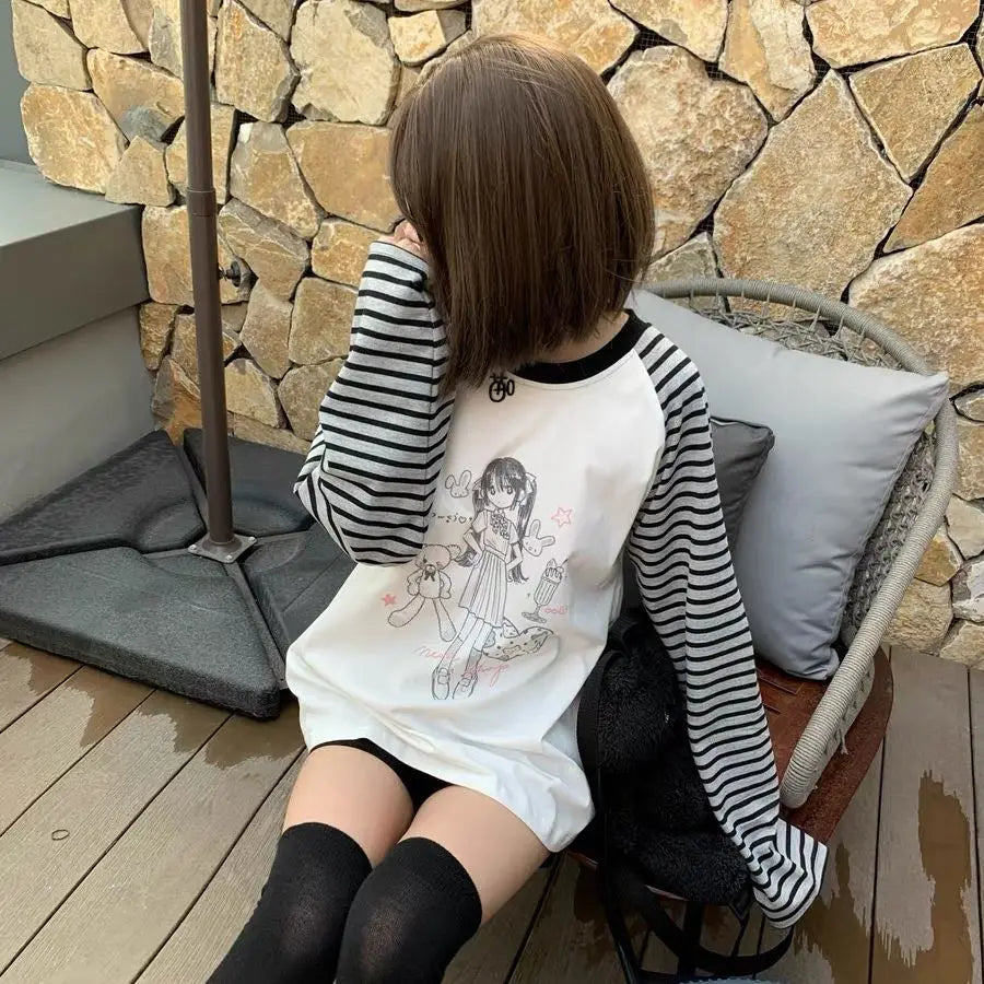 Aesthetic Cute All Match O Neck Tops Hip-hop
