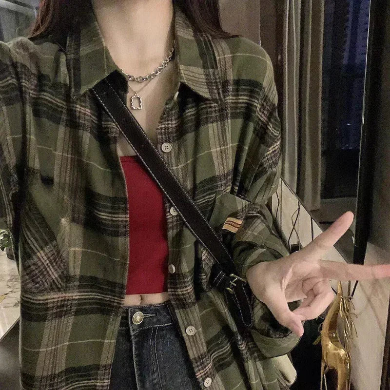 Vintage Dark Green Plaid Shirt