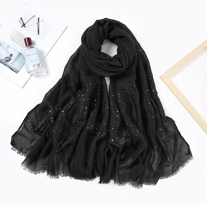 Glitter Shimmer Muslim Hijabs Women Long Solid Bubble Chiffon Scarf High Quality Shawl Scarves Woman Headscarf