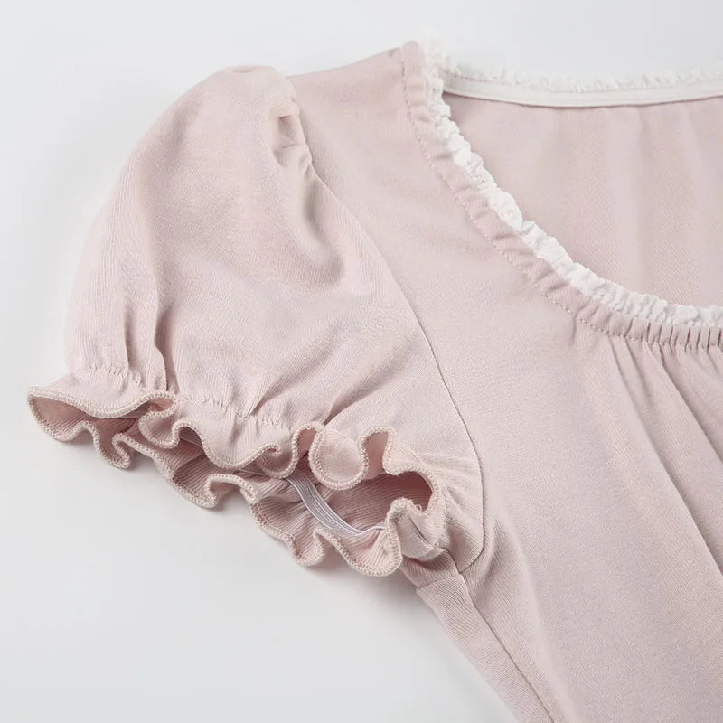 Cute Slim-fitting Contrast Lace Stitching