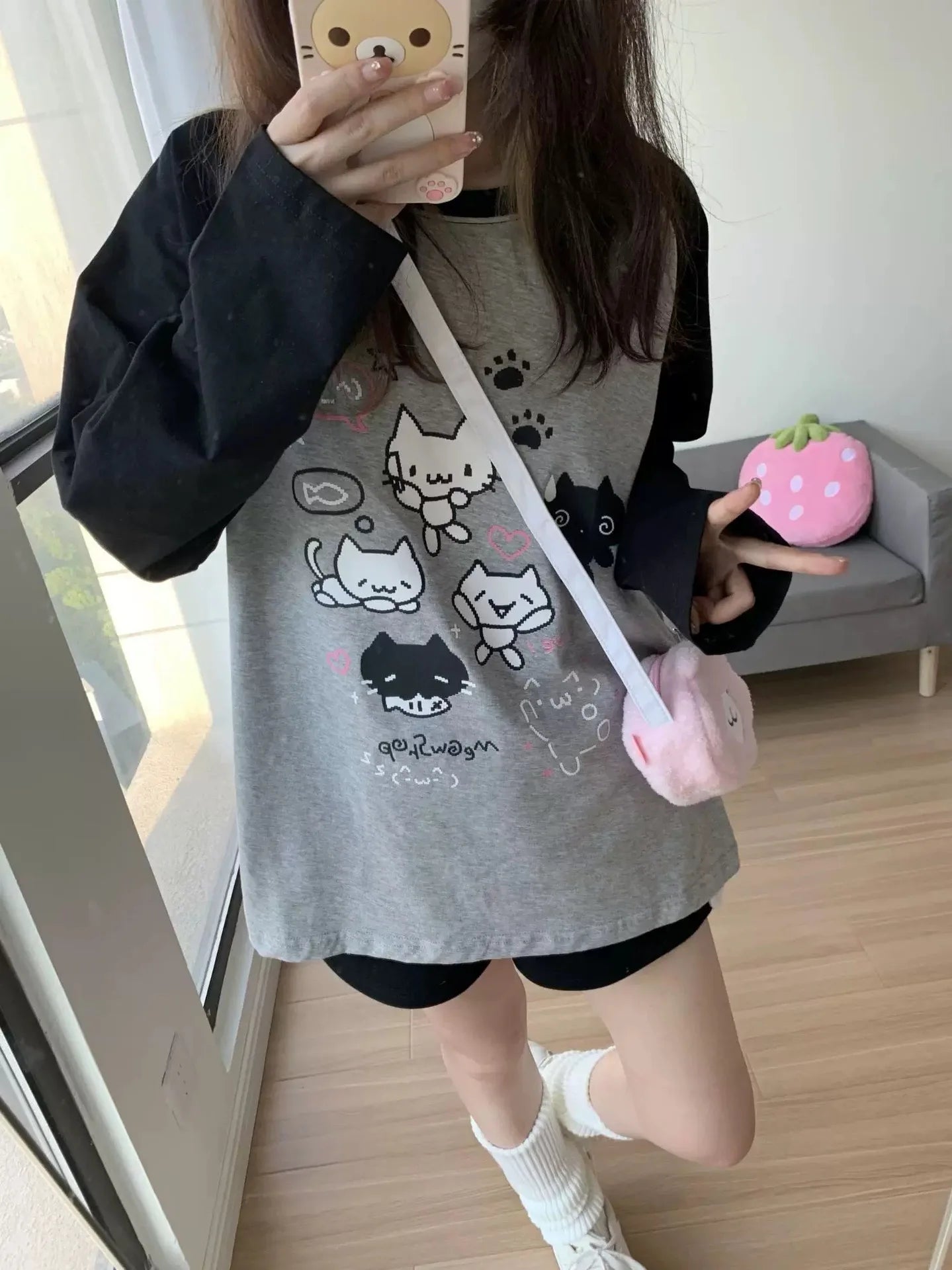 Aesthetic Cute All Match O Neck Tops Hip-hop