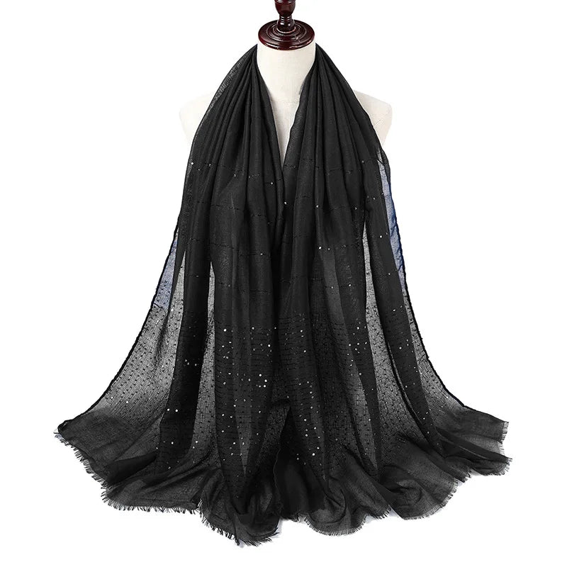 Glitter Shimmer Muslim Hijabs Women Long Solid Bubble Chiffon Scarf High Quality Shawl Scarves Woman Headscarf