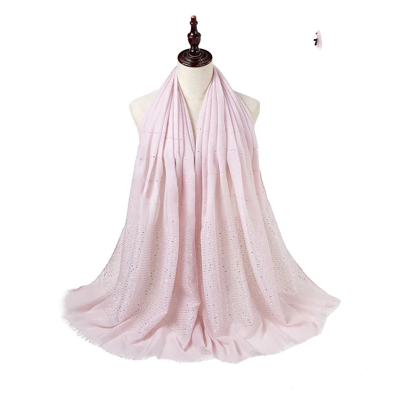 Glitter Shimmer Muslim Hijabs Women Long Solid Bubble Chiffon Scarf High Quality Shawl Scarves Woman Headscarf