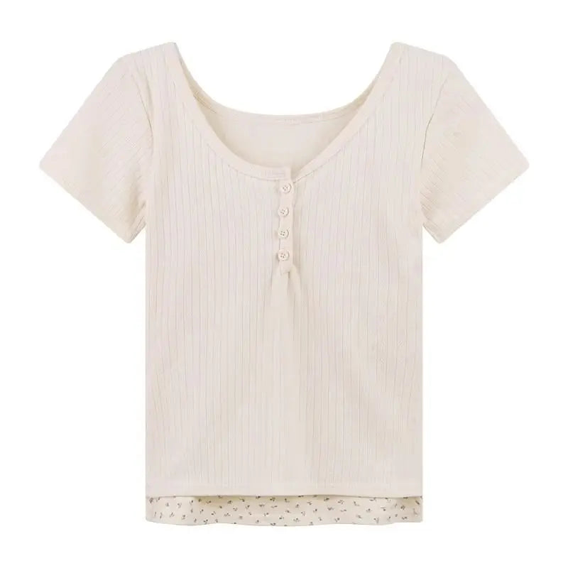 Sweet Floral Lace Trim Short Sleeve TShirt