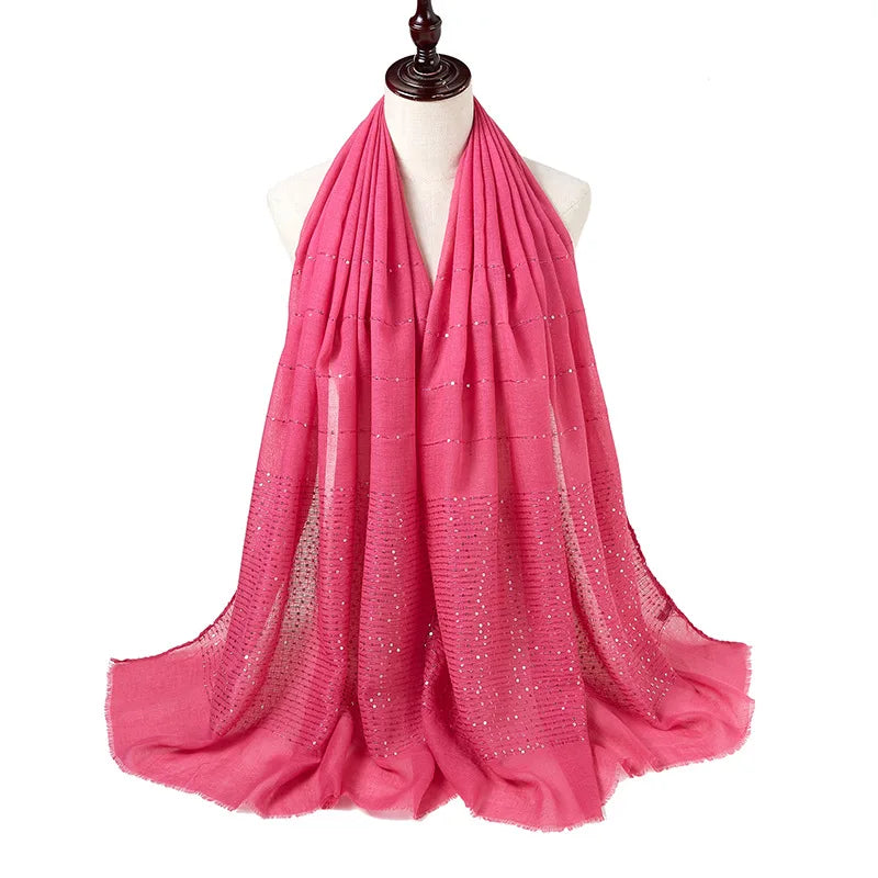 Glitter Shimmer Muslim Hijabs Women Long Solid Bubble Chiffon Scarf High Quality Shawl Scarves Woman Headscarf