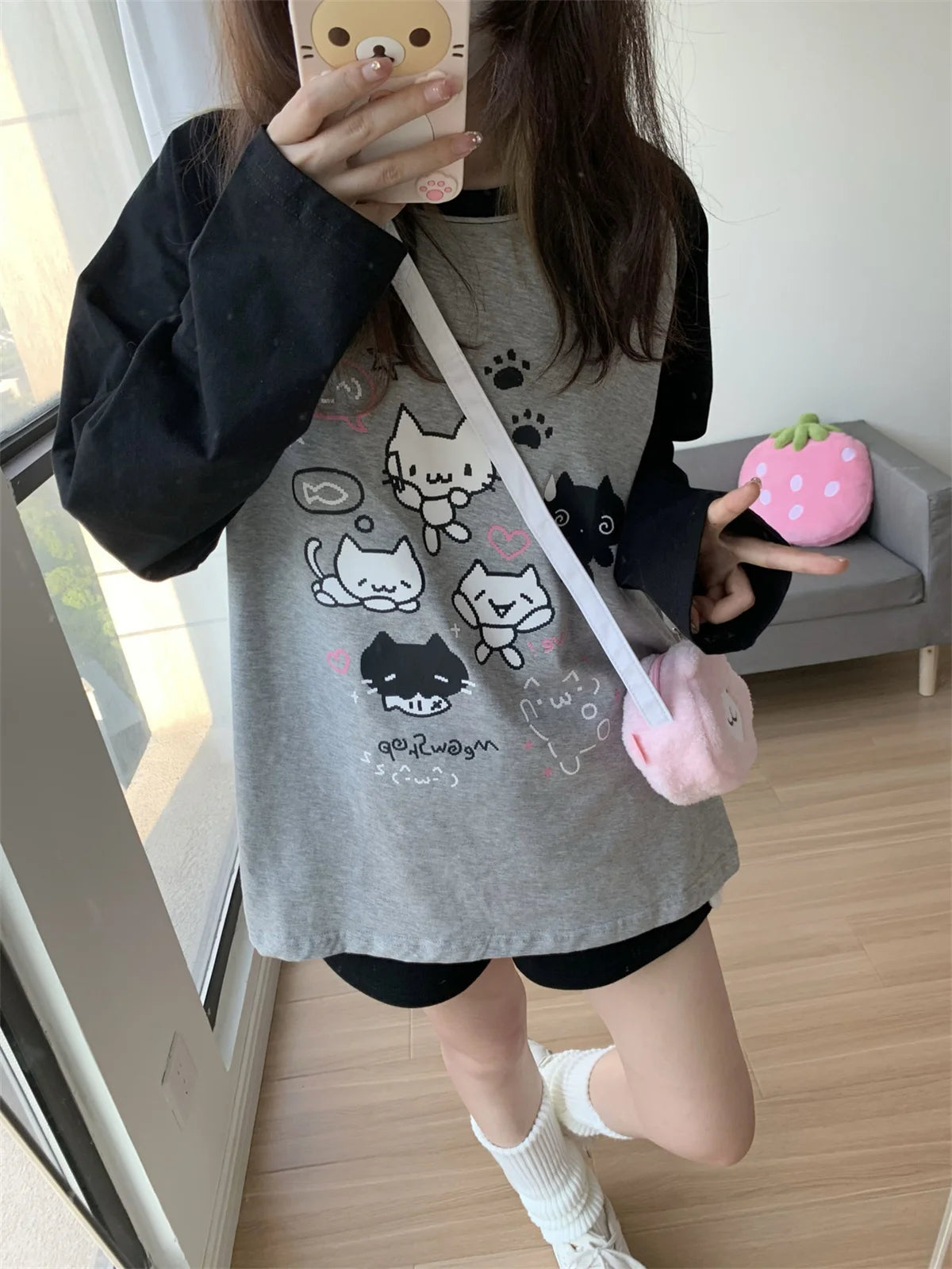 Aesthetic Cute All Match O Neck Tops Hip-hop
