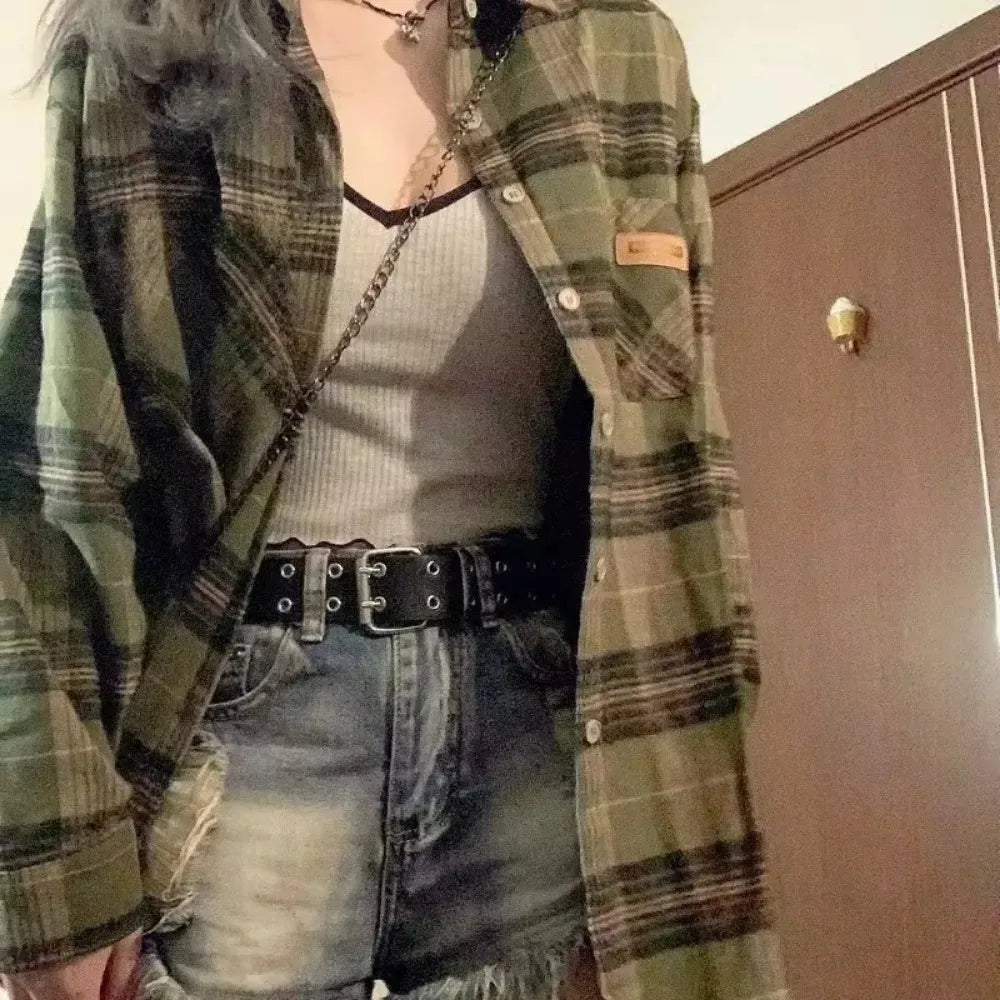 Vintage Dark Green Plaid Shirt