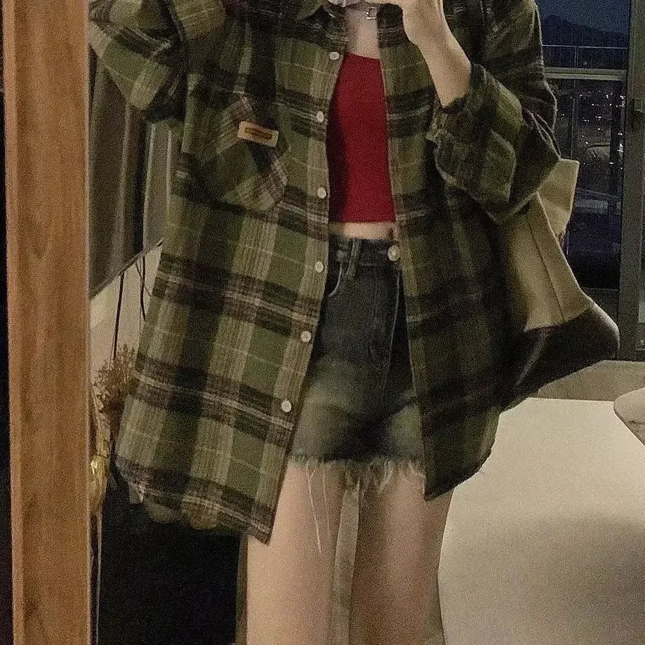 Vintage Dark Green Plaid Shirt
