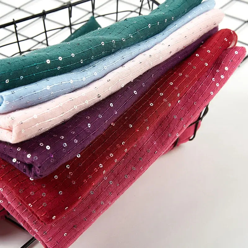 Glitter Shimmer Muslim Hijabs Women Long Solid Bubble Chiffon Scarf High Quality Shawl Scarves Woman Headscarf