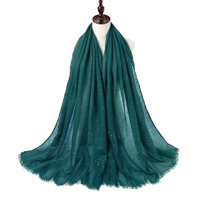 Glitter Shimmer Muslim Hijabs Women Long Solid Bubble Chiffon Scarf High Quality Shawl Scarves Woman Headscarf