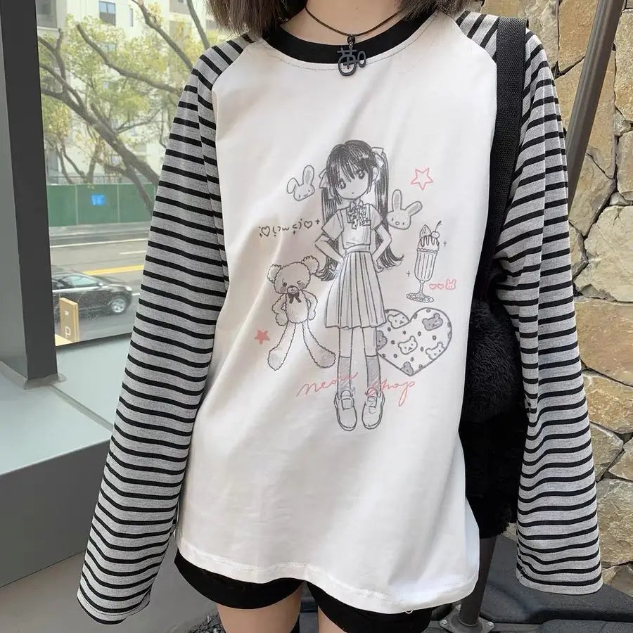 Aesthetic Cute All Match O Neck Tops Hip-hop