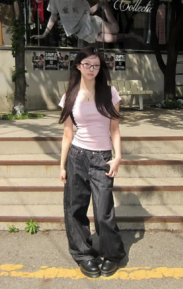Korean Mom Jeans Punk Retro
