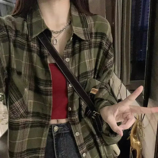 Vintage Dark Green Plaid Shirt