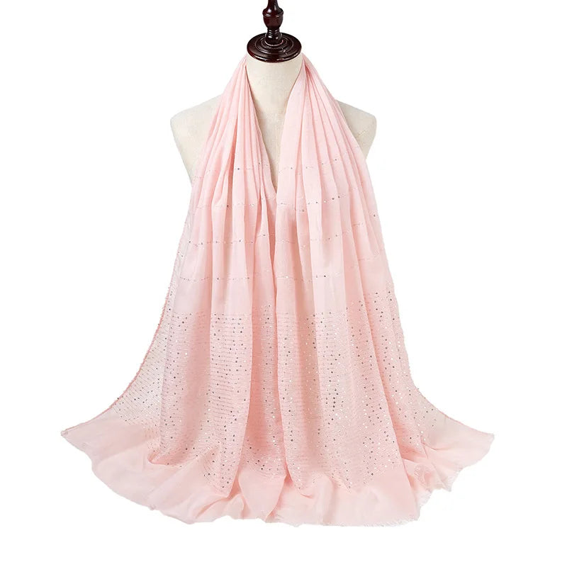 Glitter Shimmer Muslim Hijabs Women Long Solid Bubble Chiffon Scarf High Quality Shawl Scarves Woman Headscarf