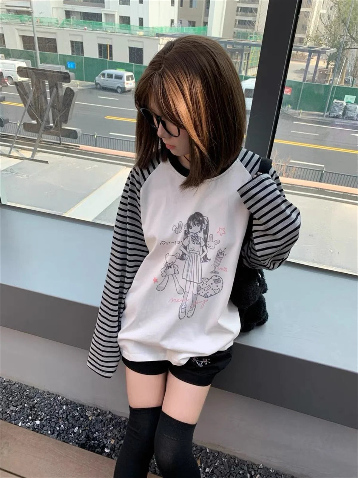 Aesthetic Cute All Match O Neck Tops Hip-hop