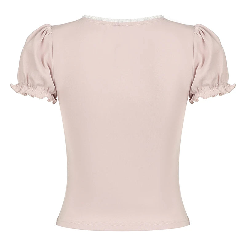 Cute Slim-fitting Contrast Lace Stitching