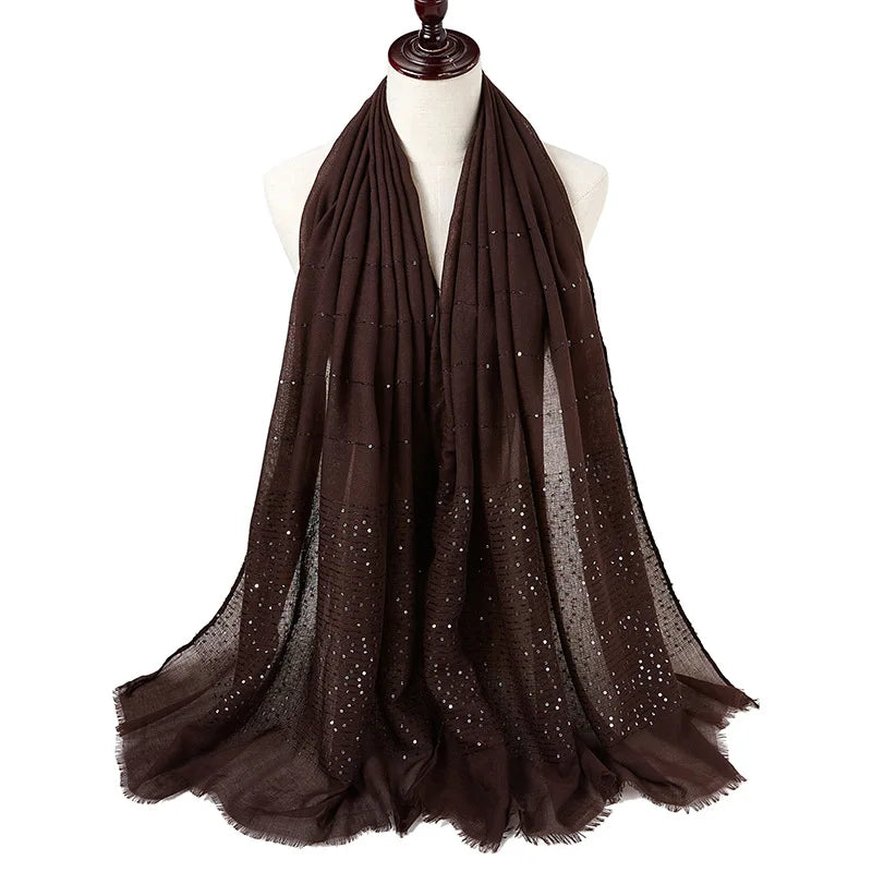 Glitter Shimmer Muslim Hijabs Women Long Solid Bubble Chiffon Scarf High Quality Shawl Scarves Woman Headscarf