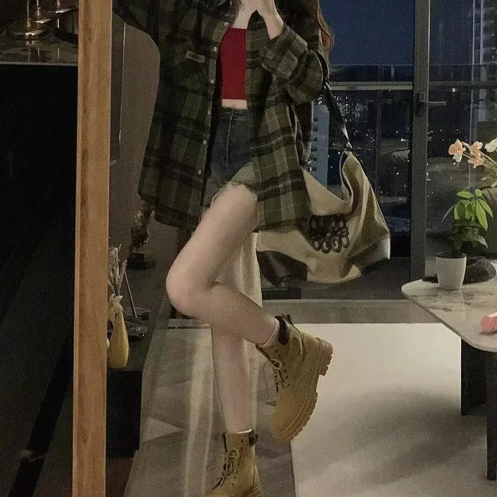 Vintage Dark Green Plaid Shirt