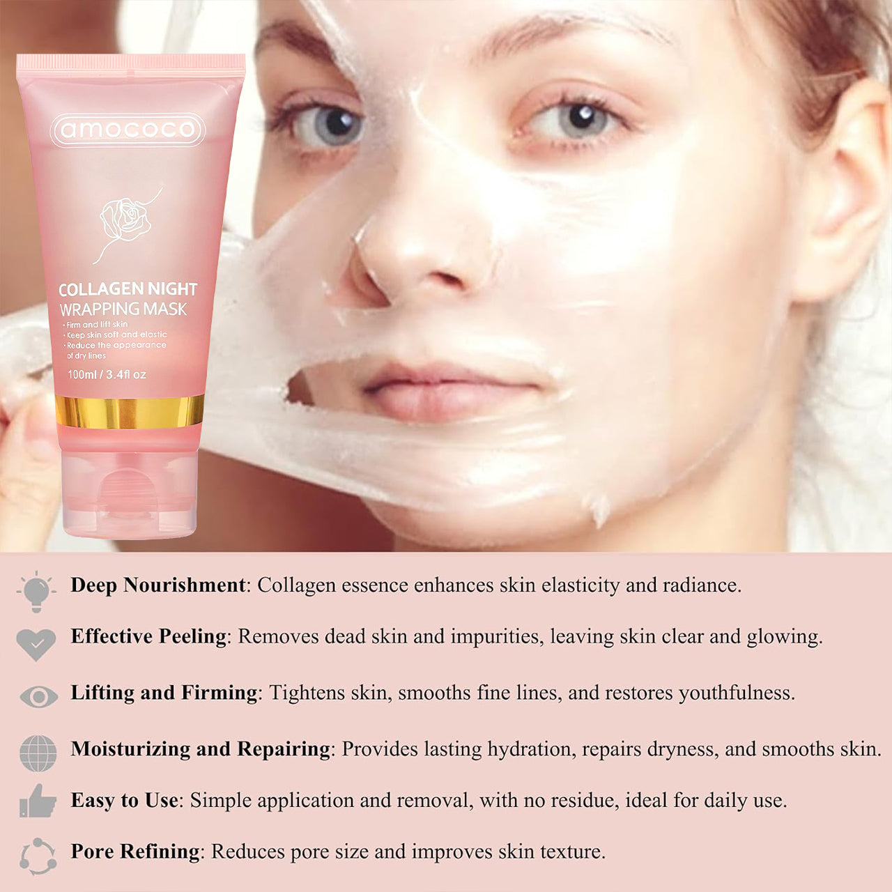 Only Supports Self Pickup With Waybill Collagen Night Wrapping Mask Firm & Lift Skin, Keep Soft & Elastic, Reduce Dry Lines