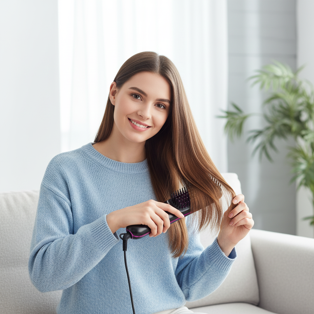 2 In 1 Straight Hair Comb Wireless Hair Straightener Brush Hair Fast Heating Portable Hot Curler USB Charging